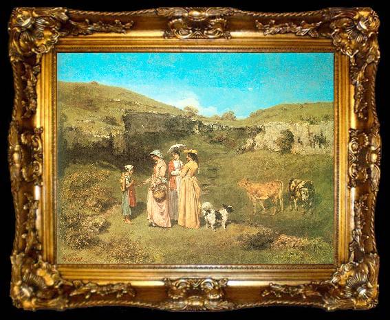 framed  Courbet, Gustave The Young Ladies of the Village, ta009-2